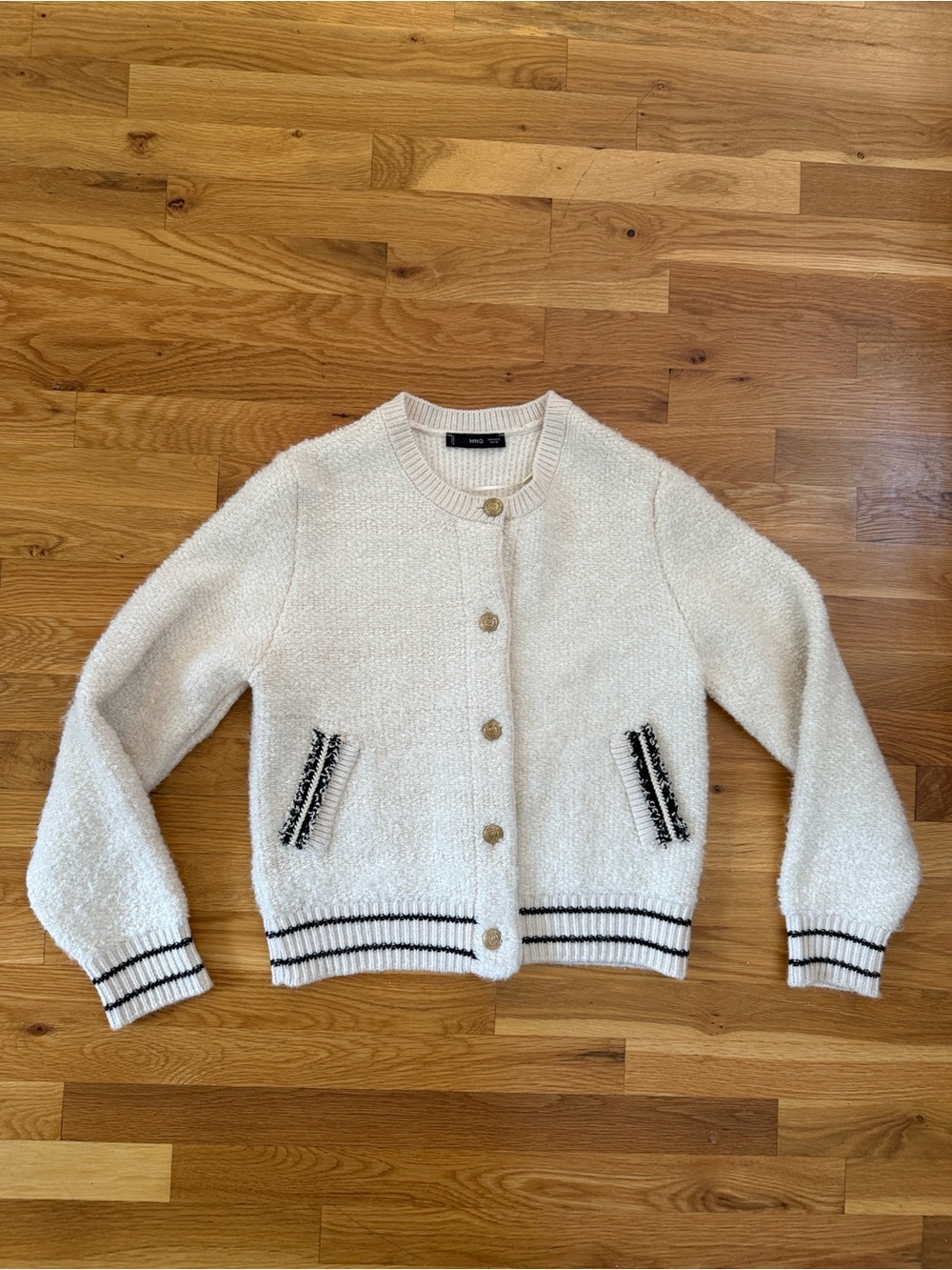 Mango Women’s Cream Bouclé Button-Front Sweater Jacket
